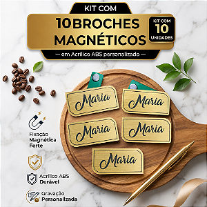 Kit 10 Broches em acrílico ABS Magnético Retangular Canto Arredondado - Personalizado