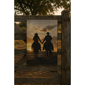 Quadro Casal Agro Cowboy e Cowgirl - 60 x 90 cm - Moldura De Couro