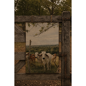 Quadro Gado No Pasto Pastando - 60 x 90 cm - Moldura De Couro