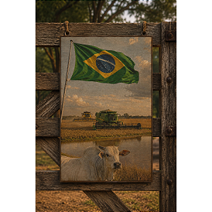 Quadro Pátria Amada Gado E Colheita - 60 x 90 cm - Moldura De Couro