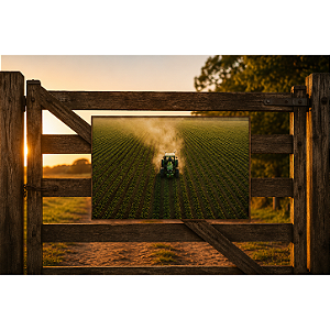 Quadro Plantação Agro e Trator - 60 x 90 cm - Moldura De Couro