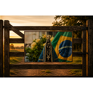 Quadro Nossa Senhora de Aparecida Agro - 60 x 90 cm - Moldura De Couro