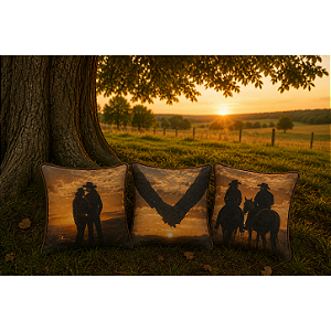 Kit 3 Almofadas Casal Agro Cowboy e Cowgirl - 43 x 43 cm - Com Vivo de Couro
