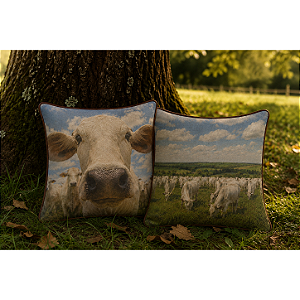 Kit 2 Almofadas Gado Nelore Garrote - 43 x 43 cm - Com Vivo de Couro