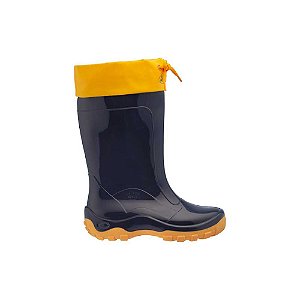 Bota Galocha Infantil Calfor Nieve Azul/Amarela Com Amarra Impermeável