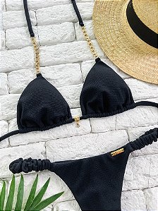 Cortininha Preto Maiorca com Correntes, Costura Embutida e Bojo Removível (CALCINHA NÃO INCLUSO)