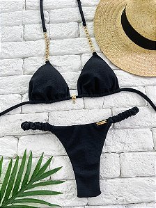 Calcinha Frufru Fio duplo Preto Maiorca ( Busto não Incluso)