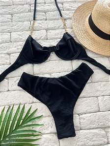 Calcinha Semi Hot Pant Fio Duplo Preto Maiorca (BUSTO NAO INCLUSO)