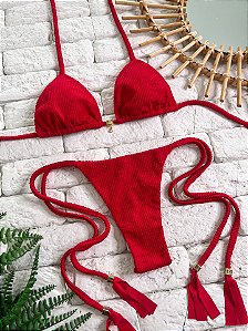 Calcinha Aruba Vermelho Fio Duplo Amarra Fina (BUSTO NÃO INCLUSO)