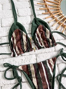 Cortininha Dupla Face Trancoso + Verde Militar sem bojo (CALCINHA NÃO INCLUSO)