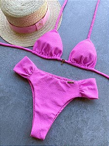 Calcinha Normal Dubai Rosa sem costura com Lateral Franzida (BUSTO NÃO INCLUSO)