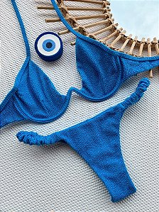 Calcinha Frufru Fio duplo Aruba Azul (CORTININHA NÃO INCLUSO)