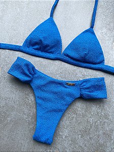 Calcinha Fio Duplo Aruba Azul sem costura com Lateral Franzida (BUSTO NÃO INCLUSO)