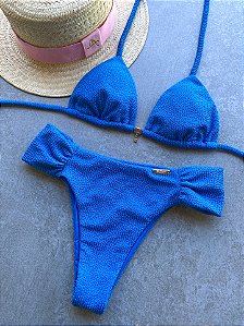 Calcinha Normal Aruba Azul sem costura com Lateral Franzida (BUSTO NÃO INCLUSO)