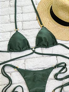 Cortininha Argola Verde Militar com Costura Embutida e Bojo Removível (CALCINHA NÃO INCLUSO)