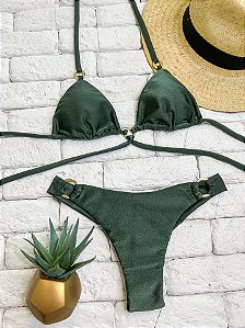 Calcinha Asa Delta Fio Duplo Verde Militar com Argola (BUSTO NÃO INCLUSO)