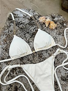 Cortininha Pérola Maiorca com Correntes, Costura Embutida e Bojo Removível (CALCINHA NÃO INCLUSO)