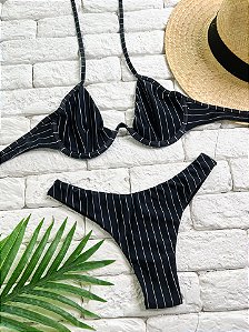 Calcinha Asa Delta Fio Duplo Risca de Giz (BUSTO NÃO INCLUSO)