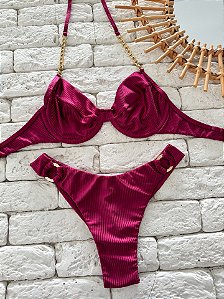 Calcinha Asa Delta Fio Duplo Marsala com Argola (BUSTO NÃO INCLUSO)