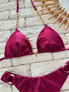 Cortininha Marsala com Correntes, Costura Embutida e Bojo Removível (CALCINHA NÃO INCLUSO)