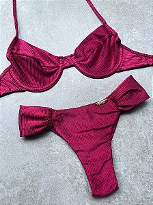 Calcinha Fio Duplo Marsala sem costura com Lateral Franzida (BUSTO NÃO INCLUSO)