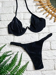 Calcinha Frufru Fio duplo Miami Preto (CORTININHA NÃO INCLUSO)