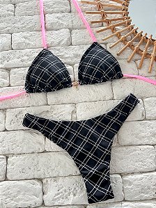 Calcinha Asa Delta Fio Duplo Xadrez P&B (BUSTO NÃO INCLUSO)