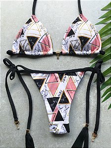 Calcinha Viés Fio Duplo Mármore + Preto Shine (CORTININHA NÃO INCLUSO)