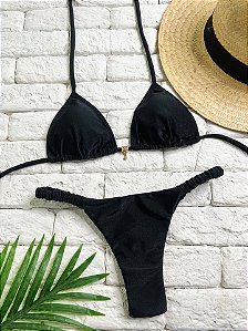 Calcinha Frufru Fio duplo Preto Shine (CORTININHA NÃO INCLUSO)