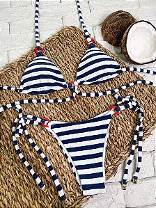 Calcinha Empina Bumbum Listrado Azul com Argola (CORTININHA NÃO INCLUSO)