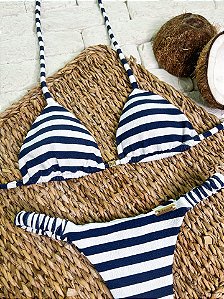 Cortininha Listrado Azul com Costura Embutida e Bojo Removível (CALCINHA NÃO INCLUSO)