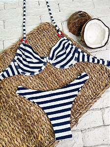 Calcinha Asa Delta Fio Duplo Listrado Azul (BUSTO NÃO INCLUSO)