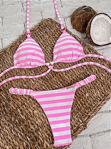 Calcinha Frufru Fio duplo Listrado Rosa (CORTININHA NÃO INCLUSO)