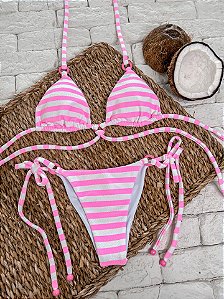 Calcinha Empina Bumbum Listrado Rosa com Argola (CORTININHA NÃO INCLUSO)