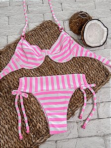 Calcinha Normal Cós Largo Listrado Rosa (BUSTO NÃO INCLUSO)