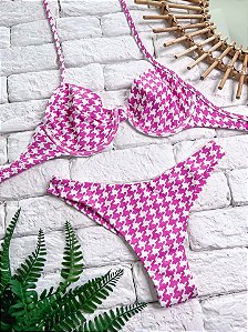 Calcinha Asa Delta Fio Duplo Pied Poule Pink (BUSTO NÃO INCLUSO)