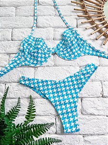 Calcinha Asa Delta Fio Duplo Pied Poule Azul (BUSTO NÃO INCLUSO)