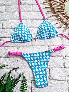 Calcinha Frufru Fio duplo Pied Poule Azul (CORTININHA NÃO INCLUSO)