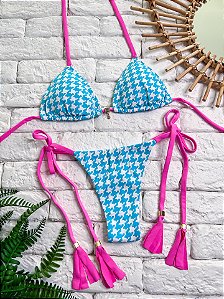 Calcinha Pied Poule Azul Fio Duplo Amarra Fina (BUSTO NÃO INCLUSO)