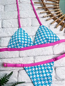 TOP FIXO Pied Poule Azul com Bojo Removível (CALCINHA NÃO INCLUSO)