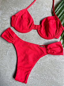 Calcinha Fio Duplo sem costura com Lateral Franzida Vermelho 40 graus (BUSTO NÃO INCLUSO)