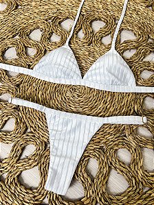 Calcinha Fio Regulagem Canelado Branco (CORTININHA NÃO INCLUSO)