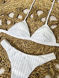 TOP FIXO Canelado Branco com Bojo Removível (CALCINHA NÃO INCLUSO)