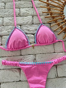 Cortininha Luna Rosa com Crochê e Costura Embutida e Bojo Removível (CALCINHA NÃO INCLUSO)