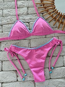 Calcinha Asa Delta Fio Duplo Luna Rosa com Amarras e Crochê (BUSTO NÃO INCLUSO)