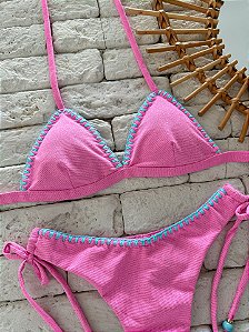 TOP FIXO Luna Rosa + Crochê com Bojo Removível (CALCINHA NÃO INCLUSO)