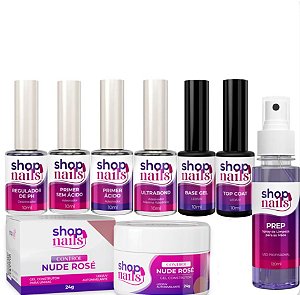 Kit Shopnails preparadores + Gel control Nude Rosé