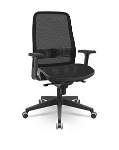 Cadeira Presidente Titan Assento e Encosto Tela Base Nylon Sincron Preta Braços Shift PU