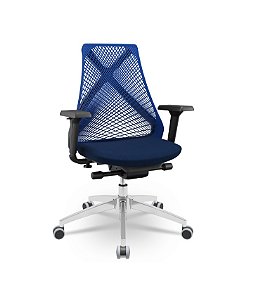 Cadeira Plaxmetal Bix X+ Base Cromada Autocompensador Tela Azul Assento Poliéster