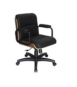Cadeira Diretor Wood Preta Acabamento Madeira Base Relax Aço